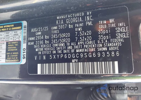 2025 Kia Telluride S z USA, uszkodzony, nr VIN 5XYP6DGC9SG693586